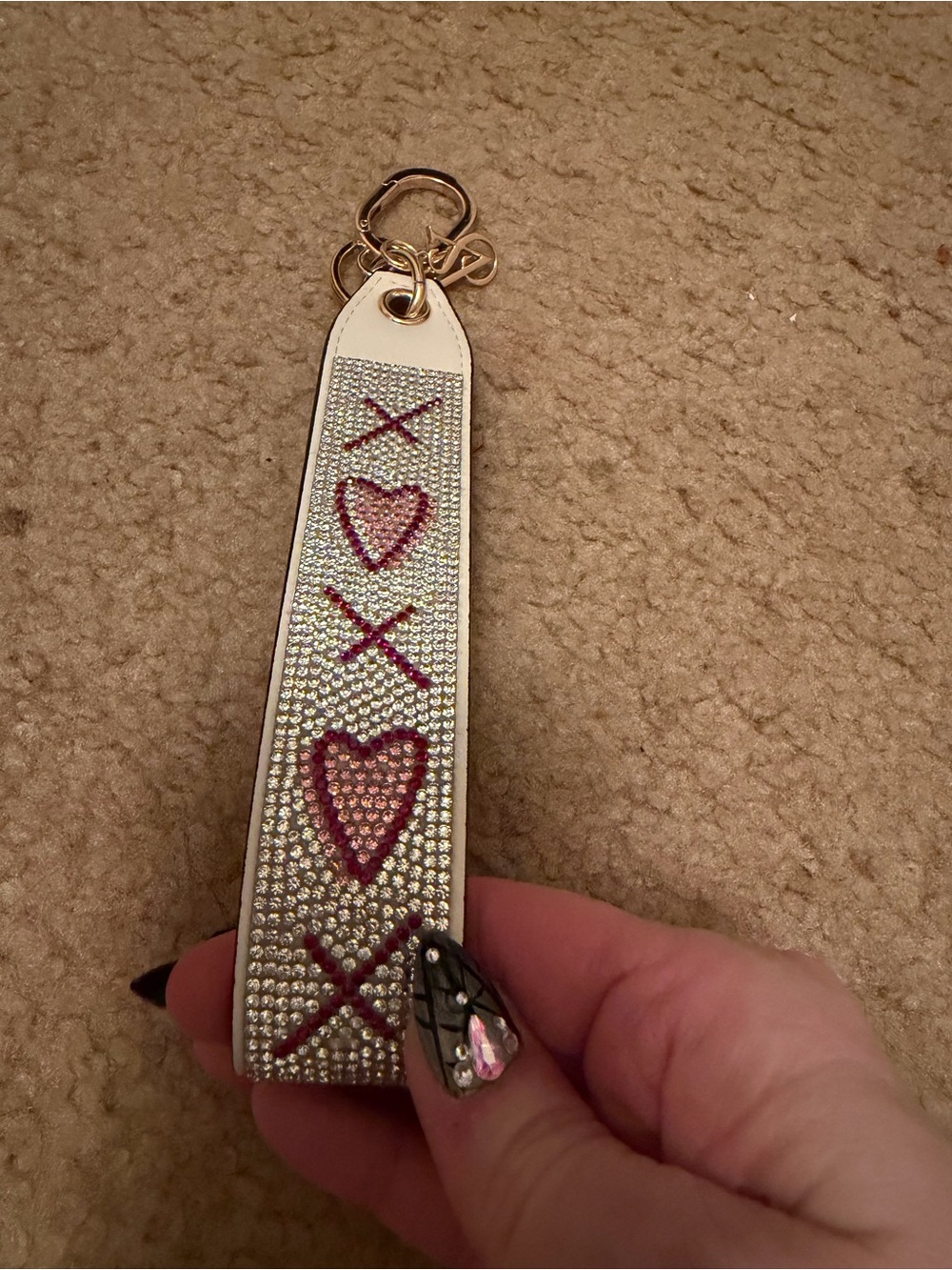 Victoria's Secret White Crystal Heart & X Wrist Keychain